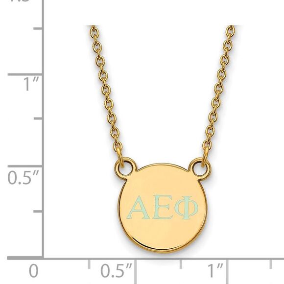 14K Plated Silver Alpha Epsilon Phi XS Aqua Enamel Greek Necklace - Picture 3 of 5